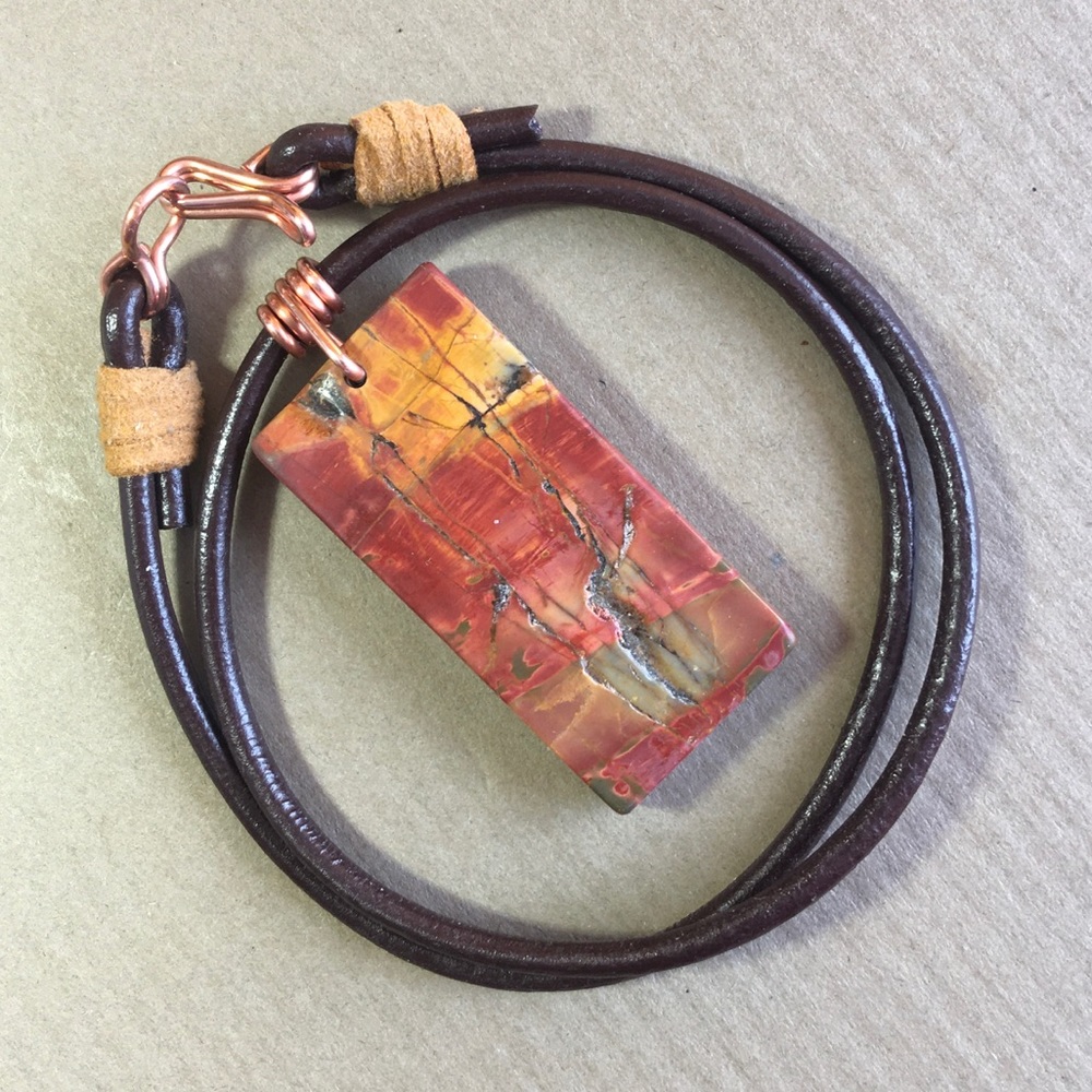 16”❤️Beautiful Jasper Leather Choker Necklace